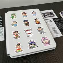 100 Pcs MINISO Crayon Shin-Chan Anime Stickers, -Cut Decals, Cute Labels For Water Bottle Laptop Phone Skateboard Luggage Scrapbooking Journaling, DIY Crafts Planner Decoration Arts - Red - View 4