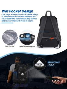 NEWHEY 40L 可收納防水登山背包，輕量戶外運動旅行日用包，適合攀岩、露營、旅遊與健行 - 黑色 - 查看 4
