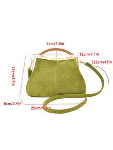Women's PU Leather Crossbody Bag With Round Polka Dots, Vintage Style Handbag With Buckle Closure And Adjustable Shoulder Strap, Solid Color And Lightweight City Tote Bag - 駝色 - 查看 11