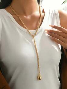 1 pieza Collar largo multicapa en forma de Y con cadena de maíz estilo bohemio, ajustable, adecuado para uso diario, vacaciones, fiestas, joyería multifuncional para mujer - Amarillo dorado - A - Ver 3