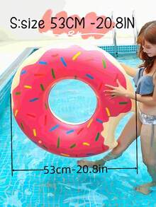 Pink Donut Inflatable Swim Ring, Large Size Pool Float For Adults And Children, Cute Donut With Sprinkles Decoration, Summer Water Recreation Supplies - Pink - View 12