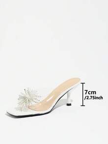 Women's High Heel Sandals Square Toe Rhinestone Decor Transparent Glass Glue Thin High Heel Slip-On Open Toe Fashion High Heel Sandals Women Outdoor Party Elegant Women Summer Sandals Glamorous Popular Banquet High Heels PU Leather Material White High Heels Kitten Heel Elegant Women Sandals Women High Heels High Heel Sandals Women Shoes - White - View 4