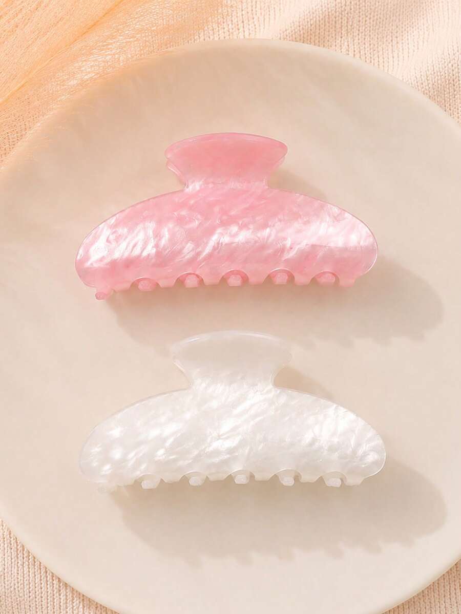 2入白色與粉色醋酸纖維鮑魚紋半圓形髮夾,韓系柔美甜美風髮飾,優雅浪漫春季氛圍,適合旅行、野餐、夏季髮型、海灘髮夾、度假髮飾 - 彩色 - 查看 1