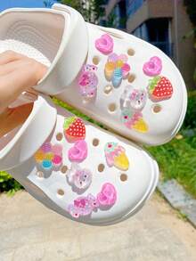14pcs Pink (Flower, Candy, Ice Cream, Strawberry, Heart) Shoe Decoration DIY Accessories - Fun, Versatile Personalized Shoe Embellishments, Perfect Gift For Holidays, Parties And Special Occasions - Pink - View 2