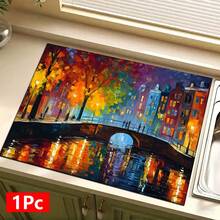 1pc Amsterdam Landscape Pattern Printed Absorbent Dish Drying Mat, Home Decor, Espresso Machine Countertop Absorbent Mat, Sink Drain Mat, Soft Faucet Absorbent Mat, Sink Cup Mat, Kitchen & Bathroom Accessories - Multicolor - View 16