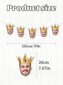 Customized Crown Pull Flag With Age Number, Funny Birthday Party Banner Decoration, Can Customize Photo Text Birthday Banner, Customized Crown Birthday Pull Flag - Multicolor - View 9