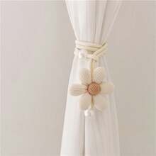 2pcs/1pc 3D Flower Pearl Curtain Tiebacks, Room Decor Mosquito Net Storage Straps, Door Curtain Coffee Color Screen Tiebacks - A - View 7