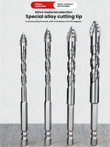 5件組 4槽鑽頭套組 (6+6+8+10+12mm)，由高硬度鎢鋼製成，配有六角柄。適用於電動鑽機和無線鑽機，完美適用於鑽孔玻璃、混凝土、大理石和木材，耐磨且耐用。 - 四刃鋸齒鑽頭 - 查看 7