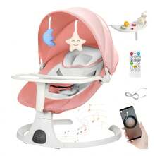 Multifunctional Electric Baby Rocker With Tray, 3-Speed Automatic Swing With Music And Toys, High And Sleep Chair - Pink - View 6