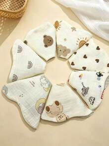 7/6/2pcs Set Newborn Cotton Bibs, Adjustable & Stretchable Cotton Bibs - Multicolor - View 10