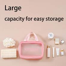 1 Or 3pcs S/M/Purple/Black/White/Blue PVC Makeup Bag, Transparent Large Capacity Bath Bag, PU Waterproof Portable Toiletry Bag, Travel Makeup Bag, Portable Makeup Bag, Women's Toiletry Bag, Waterproof Makeup Bag, Wash Bag, Multi-Functional Travel Storage Bag - Pink - View 7