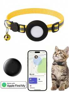 1pc Pet Positioning Collar Compatible With Closed-Loop Ecosystem Phones, Built-In Native Find Tool, Adjustable Reflective Cat Collar Pet Cat Positioning Tracker Collar Compatible With Find My Tracker, 7-9 Inch Animal Print Design, Detachable Collar For Cats - 彩色 - 查看 15