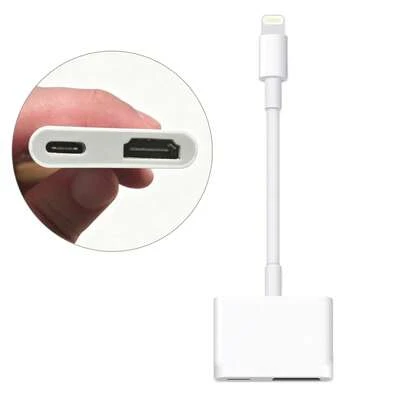 快速充电 Lightning 转数字 AV 适配器，支持 1080P 高清视频同步屏幕连接线，带充电端口 Type-C 转适配器，兼容 17/16/15/14/13/12/11/X/8/7，高清电视/投影仪/显示器，春季复活节礼物