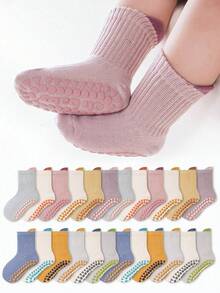 12 pares de calcetines para interiores con estampado de letras de dibujos animados de colores aleatorios y antideslizantes para niños pequeños, aptos para uso diario - Multicolor - Ver 9