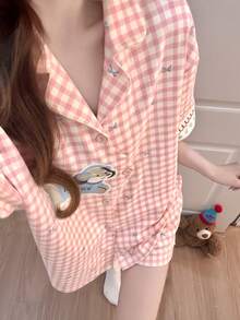 2pcs/Set Women's Pajama Loungewear Set, Cute Puppy Print Short Sleeve & Shorts, Casual Comfortable Fashion, Suitable For Spring And Summer - Pink - View 7