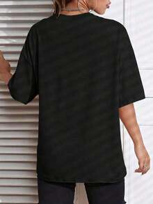 Summer Casual Loose-Fitting Short-Sleeve T-Shirt With Slogan Print, Summer Clothes, Men's T-Shirts, Men's Western Wear, Men's Shirts, Graphic T-Shirts, Women's Graphic Wear, Summer Tops. - 黑色 - 查看 2