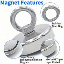 1-2pcs D25-42mm Super Strong Neodymium Magnet Hooks, Heavy Duty Rare Earth Recovery Magnets With Countersunk Eye Bolt, Suitable For Underwater Fishing And Metal Recovery - D25mm - View 3