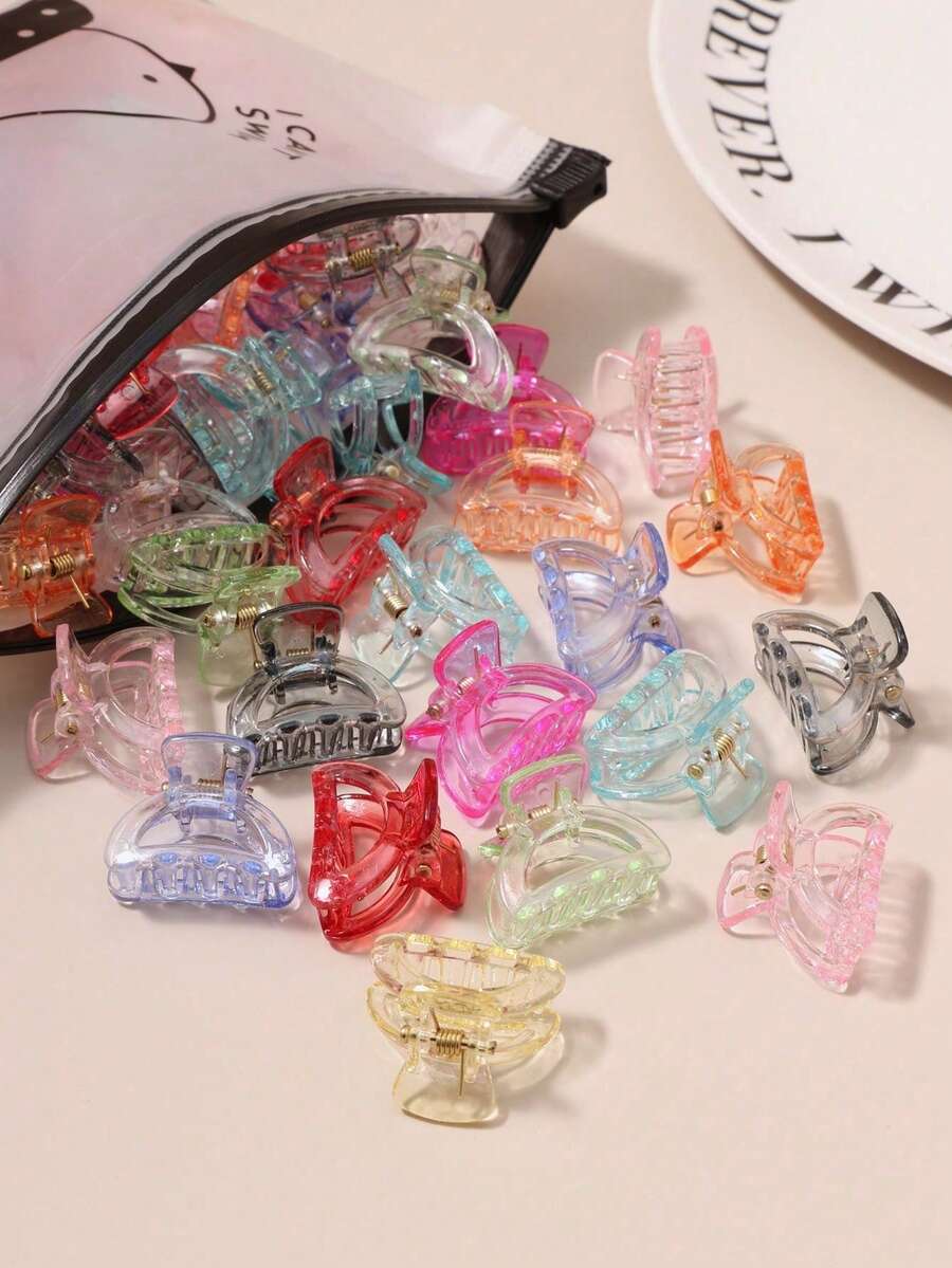 20pcs Colorful Jelly Geometric Small Hair Clips, Cute Khaki Hair Claws For Girl, Fashion Small Hair Claw, Floral Hair Clips (Random Color),Festival,Party - Multicolor - View 1
