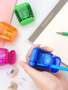 1/2/4pcs Multi-Color Transparent Dual-Hole Pencil Sharpener, Industrial-Grade Mechanical Pencil Sharpener With Shavings Collector Box For Standing Storage, Student DIY Stationery Tool, Suitable For Office / Home / School Hand Drawing / Gardening Drawing, Practical Small Gift For Dad - Multiple Styles - View 9