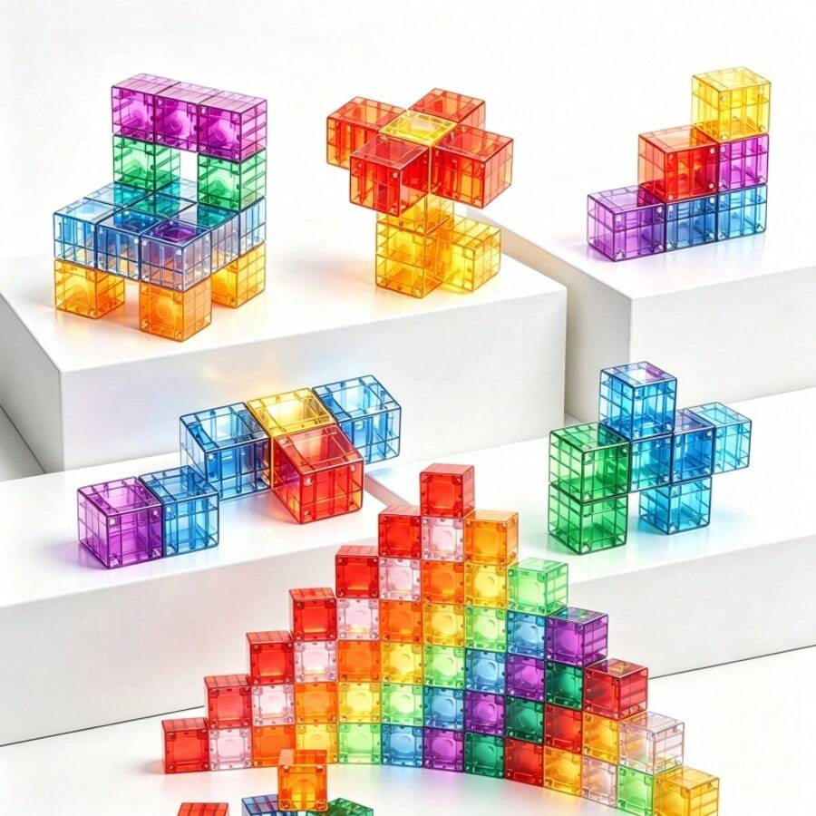 Bloques de construcción magnéticos grandes, cubos magnéticos apilables de 0.98 pulgadas, adecuados para niños, juguetes educativos sensoriales y Montessori, bloques magnéticos grandes, cubos magnéticos apilables de 0.98 pulgadas, adecuados para niños, juguetes sensoriales y Montessori, adecuados para niños y niñas de 3 años (color aleatorio) - Multicolor - Ver 1