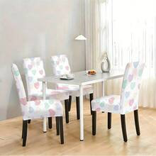1pc/2pcs/4pcs/6pcs/30pcs Stretch Dining Chair Cover Universal Size High Elastic Polyester Sweet Cute Multicolor Heart Print Full Coverage Stain Resistant Washable Removable - Multicolor - View 7