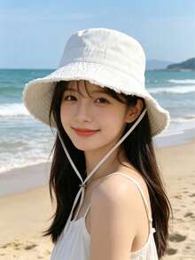 YIYIQCSJ This Youth Drawstring Bucket Hat Features An Adjustable Chin Strap, A Distressed Finish, Soft Fabric, Sun And Wind Protection, And Is Stylish And Versatile, Suitable For Travel, The Beach, And Everyday Casual Wear. - Multicolor - View 7