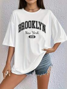 2026 Pure Cotton Women's Summer Top, Plus Size Letter Print T-Shirt, Short-Sleeved Round Neck Casual Top, Suitable For Summer And Spring, Women's Plus Size Clothing With Bright Cotton Fabric Patterns - 白色 - 查看 1