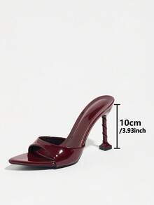 Mules à talons hauts brillantes pour femmes avec design cintré à la taille, chaussures de mode pour printemps/été, boîte de nuit, fête, soirée, gala, extérieur, rue, défilé, scène, mariage, maison, décontractées, sandales mules à bout pointu et talons aiguilles hauts avec design cintré à la taille, tissu miroir doux, chaussures élégantes et sophistiquées rouge vin à enfiler pour femmes, talons hauts de mode élégants - Rouge foncé - Voir 5