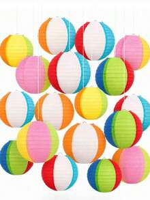 2/4pcs Hawaiian Theme Pool Party Decorations, Beach Ball Paper Lanterns, Indoor/Outdoor Birthday Party Decor (Random Color And Mixed Color) - Multiple Styles - View 5