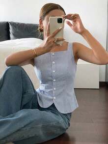 Chaleco de mujer casual y elegante, a rayas, 51% algodón, conjunto de verano para damas - Multicolor - Ver 3