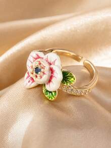 1PC Sweet Fairy Niche Design Copper Enamel Flower & Butterfly Design Ring For Women Daily Wear & Gift - Multicolor - View 8