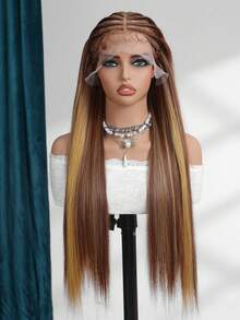30 Inch Honey Blonde Piano Color Elegant Wig For Women, Boho Braided Top Style, 13x6 Lace Front, Suitable For Daily Use, Family Gathering Gift, Glueless Transparent Hairline - Piano Color - View 3