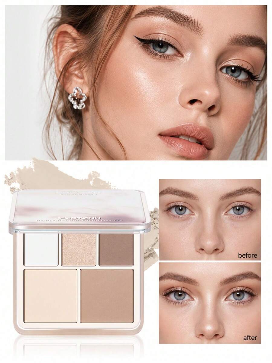 FEOTZNW Paleta de contorno de 4 colores - Bronceador mate, iluminador, sombra de nariz, corrector, todo en una paleta para crear contornos naturales esculpidos - X01# - Ver 1