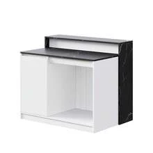 Kitchen Island With Bar Counter, Multifunctional Kitchen Table With Pet Resting Area, For Kitchen And Dining Room, White And Black Marble Look, 120 * 80 * 100 Cm - White+Black - View 12