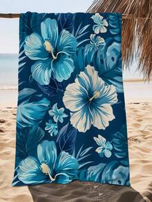 1 PC Floral Print Microfiber Beach Towel Tropical Style Rectangle Super Absorbent Quick Dry Lightweight Towel For Beach Swimming Pool Summer - Blue - View 2