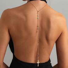 1pc Women's Minimalist Faux Pearl Long Fashion Back Chain Sexy Necklace/Back Ornament, Versatile For Evening Gowns, Party Dresses, Suitable For Weddings, Balls, Vacations - Gold-colored Cross Back Chain - View 3