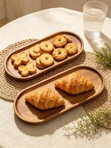 6pcs Oval Shaped Divided/Non-Divided Serving Trays, Breakfast Trays, Wooden Trays, Food Trays, Kitchen Trays, Cheese Trays, Dessert Plates, Wooden Trays, Trays, Dining Plates, Suitable For Bread, Cake, Sushi, Fruit And Appetizers, Kitchen Accessories And Tools, Suitable For Weddings, Parties, Birthdays, Restaurants, Kitchens And Various Holidays. - View 5