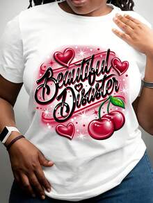 Beautiful Disaster Cherry Heart Print White T-Shirt For Casual And Sporty Outfits - 白色 - 查看 1