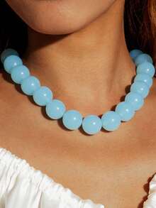 1pc Multicolor Acrylic Dopamine Beaded Necklace, Fashionable Fresh Candy Color Versatile Accessory For Daily Wear, Party, Gathering (Bead Quantity Random) - Light Blue - View 2