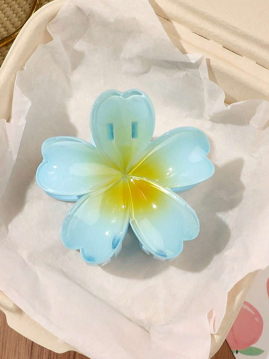 1個藍黃漸層花朵髮爪夾,韓系甜美可愛清新氣質,適合馬尾、旅行、約會、購物、下午茶度假髮飾 - 彩色 - 查看 1
