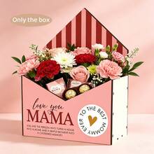 1 pieza Cesta de almacenamiento de madera para el Día de la Madre, caja de decoración festiva, grabada con 'Feliz Día de la Madre', decoración de escena festiva cálida, contenedor de almacenamiento de flores y regalos - Multicolor - Ver 7