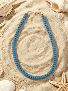 1pc European And American Bohemian Simulated Stone Abacus Beaded Short Necklace, Stainless Steel Accessories, Suitable For Holiday And Beach - Handmade Beaded Faux Stone Stainless Steel Necklace - View 16