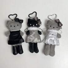 1個 Hello Kitty 可愛長腿黑灰色天使惡魔長腿貓咪銀色絨毛娃娃包飾包飾配件禮物 - 彩色 - 查看 4