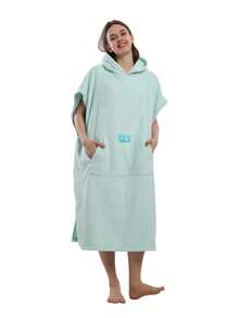 Absorbent Surfing Cloak, Unisex, Quick-Dry Towel Changing Cloak With Hood, Adult Size, Beach Surfing Swimming Changing Robe - Mint - View 6