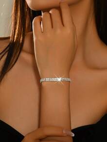 1pc Minimalist Luxury Double-Row Bracelet, Stackable Bangle, Suitable For Balls, Birthdays, Summer Parties, And Daily Wear - Multicolor - View 7