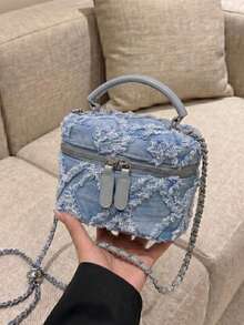 1 buah Tas Tangan Mini Wanita, Tas Selempang Fashion Warna Polos Bordir Bentuk Belah Ketupat, Cocok untuk Menyimpan Kartu dan Kunci - Baby Blue - View 7