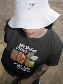 Camiseta Meu Sangue Latino Minha Alma Cativa Brasil 100% Algodão Unissex Masculino Feminino Plus Size Blusa Outono Inverno Copa Mundo - Preto - Visão 3