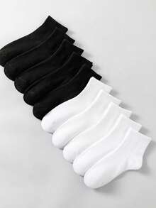10 Pairs Black Comfortable Versatile Daily Wear Socks For Women - Black - View 10