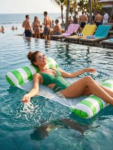 1 pieza Colchoneta inflable flotante, silla de salón para piscina, cama flotante inflable, esterilla flotante de rayas plegable para nadar, fiesta en la piscina, suministros de playa y viaje al aire libre, esencial para vacaciones, hamaca de piscina - Revestimiento flotante - Ver 6