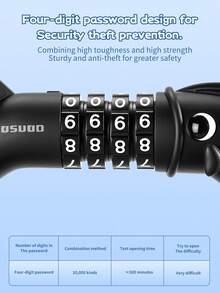 1pc TOSUOD Heavy Duty 5-Digit Combination Bicycle Lock With Steel Cable, Password And Lock Shackle - Anti-Theft Black Security Lock, Suitable For Motorcycle, Trailer, RV - Multicolor - View 8